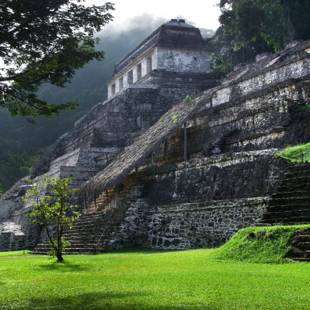 mayan temple ruins at Palenque in Mexico